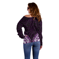 New Zealand Ta Moko Off Shoulder Sweater Aotearoa Maori Chest Tattoo Purple LT14 - Polynesian Pride