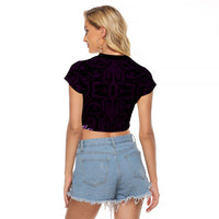 New Zealand Ta Moko Raglan Cropped T Shirt Aotearoa Maori Chest Tattoo Purple LT14 - Polynesian Pride