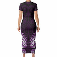 New Zealand Ta Moko Short Sleeve Bodycon Dress Aotearoa Maori Chest Tattoo Purple LT14 - Polynesian Pride