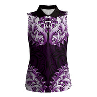 New Zealand Ta Moko Women Sleeveless Polo Shirt Aotearoa Maori Chest Tattoo Purple LT14 Female Purple - Polynesian Pride