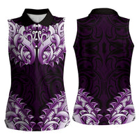 New Zealand Ta Moko Women Sleeveless Polo Shirt Aotearoa Maori Chest Tattoo Purple LT14 - Polynesian Pride