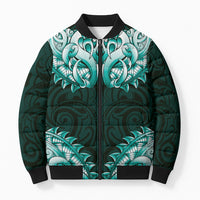 New Zealand Ta Moko Bomber Puffer Jacket Aotearoa Maori Chest Tattoo Turquoise LT14 Unisex Turquoise - Polynesian Pride