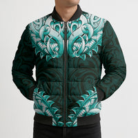 New Zealand Ta Moko Bomber Puffer Jacket Aotearoa Maori Chest Tattoo Turquoise LT14 - Polynesian Pride