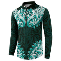 New Zealand Ta Moko Button Sweatshirt Aotearoa Maori Chest Tattoo Turquoise LT14 - Polynesian Pride
