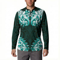 New Zealand Ta Moko Button Sweatshirt Aotearoa Maori Chest Tattoo Turquoise LT14 - Polynesian Pride