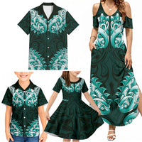 New Zealand Ta Moko Family Matching Summer Maxi Dress and Hawaiian Shirt Aotearoa Maori Chest Tattoo Turquoise LT14 - Polynesian Pride