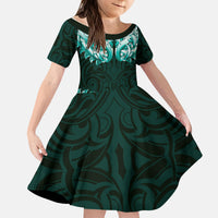 New Zealand Ta Moko Kid Short Sleeve Dress Aotearoa Maori Chest Tattoo Turquoise LT14 KID Turquoise - Polynesian Pride
