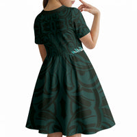 New Zealand Ta Moko Kid Short Sleeve Dress Aotearoa Maori Chest Tattoo Turquoise LT14 - Polynesian Pride