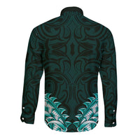 New Zealand Ta Moko Long Sleeve Button Shirt Aotearoa Maori Chest Tattoo Turquoise LT14 - Polynesian Pride