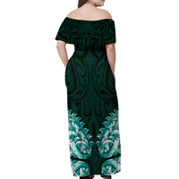 New Zealand Ta Moko Off Shoulder Maxi Dress Aotearoa Maori Chest Tattoo Turquoise LT14 - Polynesian Pride