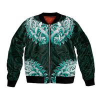 New Zealand Ta Moko Sleeve Zip Bomber Jacket Aotearoa Maori Chest Tattoo Turquoise LT14 Unisex Turquoise - Polynesian Pride