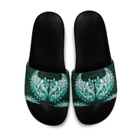 New Zealand Ta Moko Slide Sandals Aotearoa Maori Chest Tattoo Turquoise LT14 Turquoise - Polynesian Pride