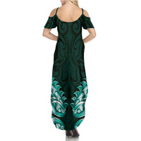 New Zealand Ta Moko Summer Maxi Dress Aotearoa Maori Chest Tattoo Turquoise LT14 - Polynesian Pride
