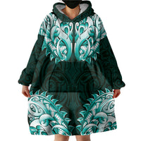 New Zealand Ta Moko Wearable Blanket Hoodie Aotearoa Maori Chest Tattoo Turquoise LT14 - Polynesian Pride