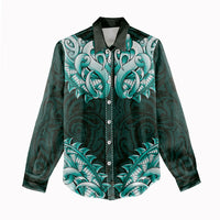 New Zealand Ta Moko Women Casual Shirt Aotearoa Maori Chest Tattoo Turquoise LT14 - Polynesian Pride