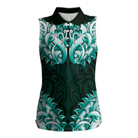 New Zealand Ta Moko Women Sleeveless Polo Shirt Aotearoa Maori Chest Tattoo Turquoise LT14 Female Turquoise - Polynesian Pride