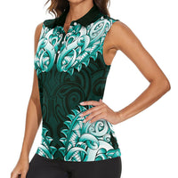 New Zealand Ta Moko Women Sleeveless Polo Shirt Aotearoa Maori Chest Tattoo Turquoise LT14 - Polynesian Pride