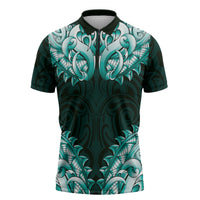 New Zealand Ta Moko Zipper Polo Shirt Aotearoa Maori Chest Tattoo Turquoise LT14 Turquoise - Polynesian Pride