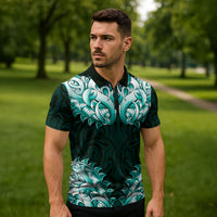 New Zealand Ta Moko Zipper Polo Shirt Aotearoa Maori Chest Tattoo Turquoise LT14 - Polynesian Pride