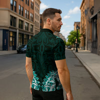New Zealand Ta Moko Zipper Polo Shirt Aotearoa Maori Chest Tattoo Turquoise LT14 - Polynesian Pride