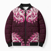 New Zealand Ta Moko Bomber Puffer Jacket Aotearoa Maori Chest Tattoo Pink LT14 Unisex Pink - Polynesian Pride