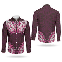 New Zealand Ta Moko Couples Matching Off The Shoulder Long Sleeve Dress and Long Sleeve Button Shirt Aotearoa Maori Chest Tattoo Pink LT14 - Polynesian Pride