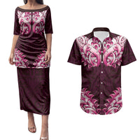New Zealand Ta Moko Couples Matching Puletasi and Hawaiian Shirt Aotearoa Maori Chest Tattoo Pink LT14 Pink - Polynesian Pride