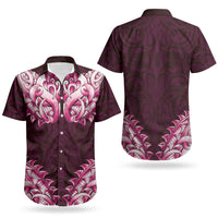 New Zealand Ta Moko Couples Matching Short Sleeve Bodycon Dress and Hawaiian Shirt Aotearoa Maori Chest Tattoo Pink LT14 - Polynesian Pride