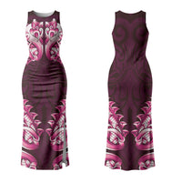 New Zealand Ta Moko Couples Matching Tank Maxi Dress and Long Sleeve Button Shirt Aotearoa Maori Chest Tattoo Pink LT14 - Polynesian Pride