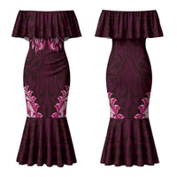 New Zealand Ta Moko Family Matching Mermaid Dress and Hawaiian Shirt Aotearoa Maori Chest Tattoo Pink LT14 Mom's Dress Pink - Polynesian Pride