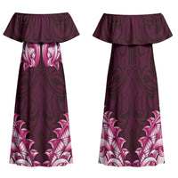 New Zealand Ta Moko Family Matching Off Shoulder Maxi Dress and Hawaiian Shirt Aotearoa Maori Chest Tattoo Pink LT14 Mom's Dress Pink - Polynesian Pride