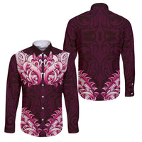 New Zealand Ta Moko Family Matching Off Shoulder Maxi Dress and Hawaiian Shirt Aotearoa Maori Chest Tattoo Pink LT14 Dad's Shirt - Long Sleeve Pink - Polynesian Pride