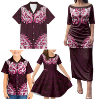 New Zealand Ta Moko Family Matching Puletasi and Hawaiian Shirt Aotearoa Maori Chest Tattoo Pink LT14 - Polynesian Pride