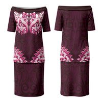 New Zealand Ta Moko Family Matching Puletasi and Hawaiian Shirt Aotearoa Maori Chest Tattoo Pink LT14 Mom's Dress Pink - Polynesian Pride