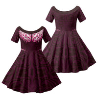 New Zealand Ta Moko Family Matching Puletasi and Hawaiian Shirt Aotearoa Maori Chest Tattoo Pink LT14 Daughter's Dress Pink - Polynesian Pride
