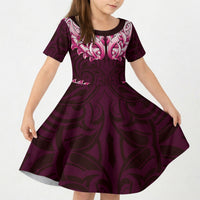 New Zealand Ta Moko Kid Short Sleeve Dress Aotearoa Maori Chest Tattoo Pink LT14 KID Pink - Polynesian Pride