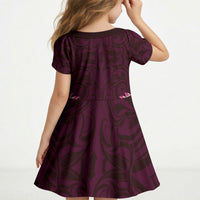 New Zealand Ta Moko Kid Short Sleeve Dress Aotearoa Maori Chest Tattoo Pink LT14 - Polynesian Pride