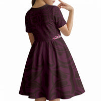 New Zealand Ta Moko Kid Short Sleeve Dress Aotearoa Maori Chest Tattoo Pink LT14 - Polynesian Pride