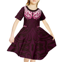 New Zealand Ta Moko Kid Short Sleeve Dress Aotearoa Maori Chest Tattoo Pink LT14 - Polynesian Pride