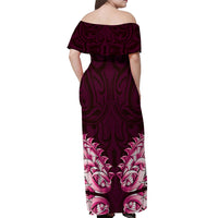 New Zealand Ta Moko Off Shoulder Maxi Dress Aotearoa Maori Chest Tattoo Pink LT14 - Polynesian Pride