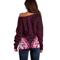 New Zealand Ta Moko Off Shoulder Sweater Aotearoa Maori Chest Tattoo Pink LT14 - Polynesian Pride