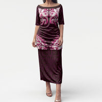 New Zealand Ta Moko Puletasi Aotearoa Maori Chest Tattoo Pink LT14 Long Dress Pink - Polynesian Pride