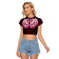 New Zealand Ta Moko Raglan Cropped T Shirt Aotearoa Maori Chest Tattoo Pink LT14 Female Pink - Polynesian Pride