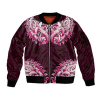 New Zealand Ta Moko Sleeve Zip Bomber Jacket Aotearoa Maori Chest Tattoo Pink LT14 Unisex Pink - Polynesian Pride
