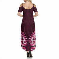New Zealand Ta Moko Summer Maxi Dress Aotearoa Maori Chest Tattoo Pink LT14 - Polynesian Pride