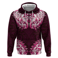 New Zealand Ta Moko Zip Hoodie Aotearoa Maori Chest Tattoo Pink LT14 Pullover Hoodie Pink - Polynesian Pride