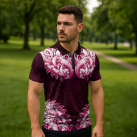 New Zealand Ta Moko Zipper Polo Shirt Aotearoa Maori Chest Tattoo Pink LT14 - Polynesian Pride