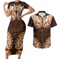 New Zealand Ta Moko Couples Matching Short Sleeve Bodycon Dress and Hawaiian Shirt Aotearoa Maori Chest Tattoo Orange LT14 Orange - Polynesian Pride