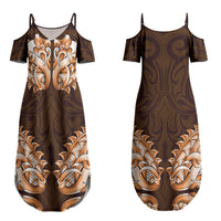 New Zealand Ta Moko Couples Matching Summer Maxi Dress and Hawaiian Shirt Aotearoa Maori Chest Tattoo Orange LT14 - Polynesian Pride