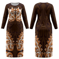 New Zealand Ta Moko Family Matching Long Sleeve Bodycon Dress and Hawaiian Shirt Aotearoa Maori Chest Tattoo Orange LT14 Mom's Dress Orange - Polynesian Pride